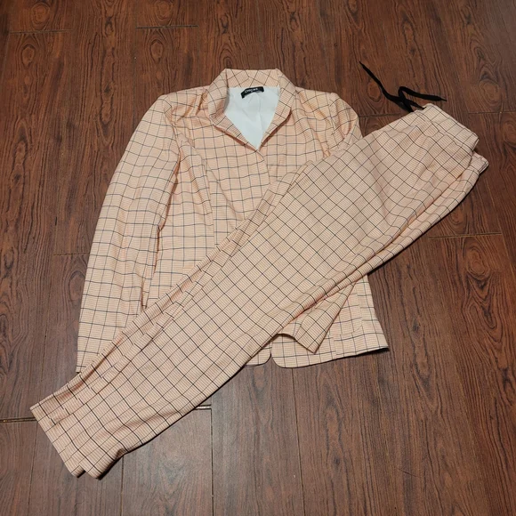 Plaid Women's Jumpsuit in Peach by [Brand] - Picture 1 of 3